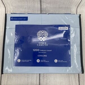 Vince Camuto Sheet Set QUEEN Powder Blue Cotton Rich 1000TC Moisture Wicking